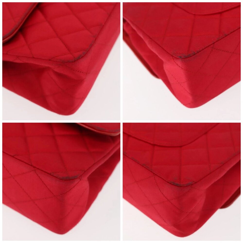 CHANEL Matelasse 25 Double Flap Chain Shoulder Bag Satin Red Gold CC Auth 145843 - Picture 14 of 16